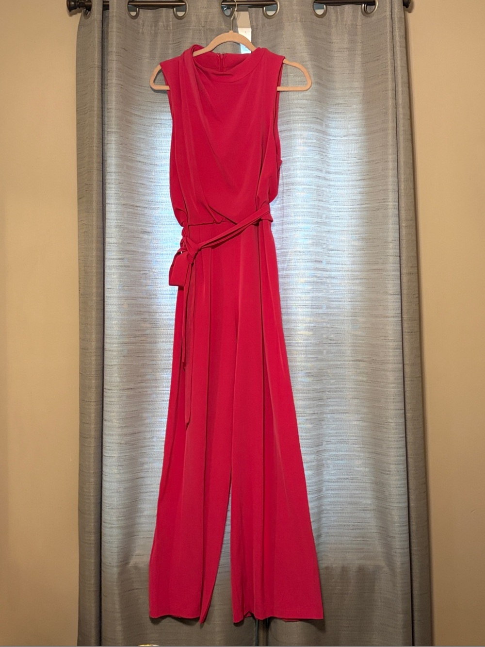 Adrianna Papell Sleeveless Bubblegum Pink Wide-Leg Jumpsuit with Waist Tie